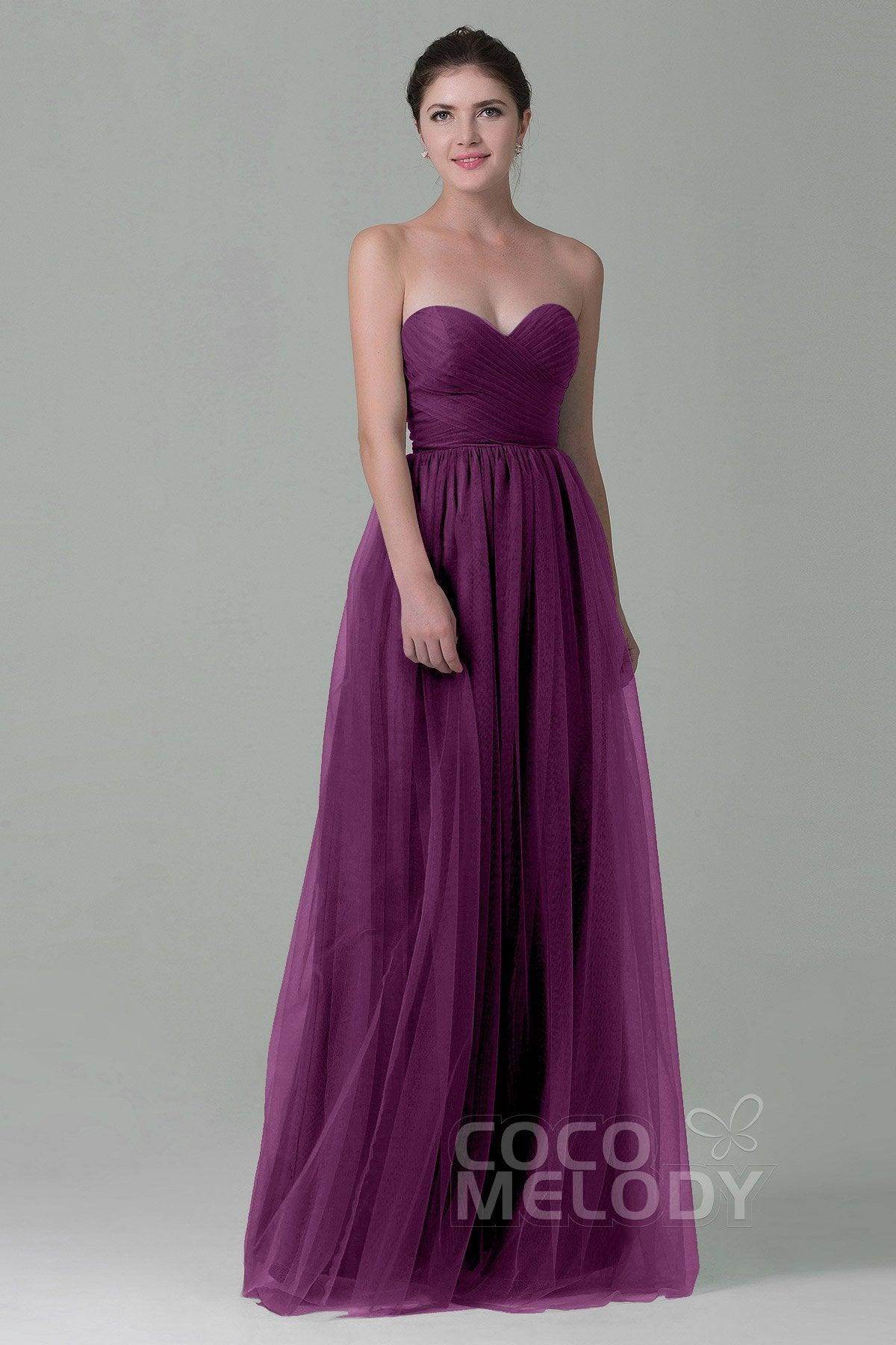 Sheath-Column Floor Length Tulle Bridesmaid Dress COZF1500E - COCOMELODY